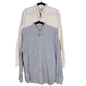 J Crew Mens Medium M Set of 2 Plaid Button Down Dress Shirts White Blue Cotton